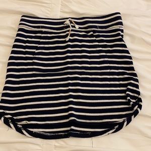 navy and white striped skirt with front pocket